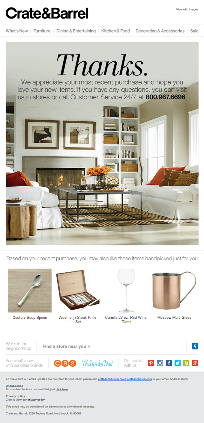 crate & barrel cross sell product email example
