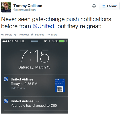 united airline push notification