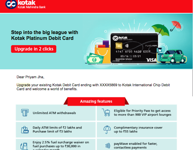 upsell email example from kotak