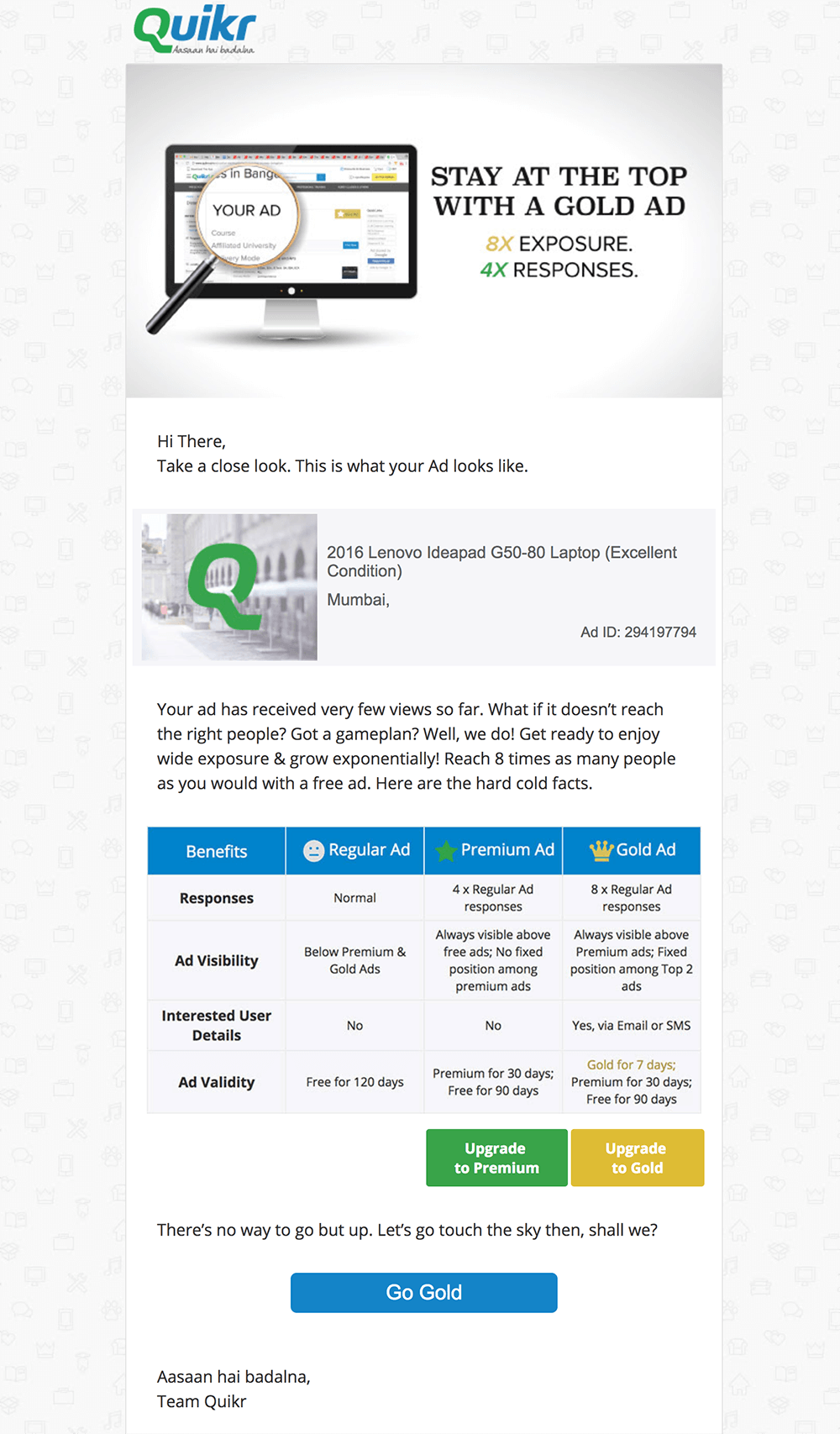 quikr email example