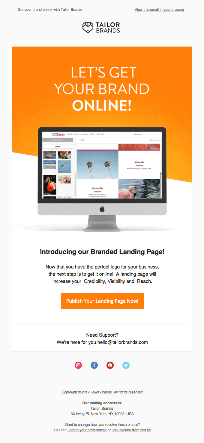 Tailorbrand first onboard email to get started