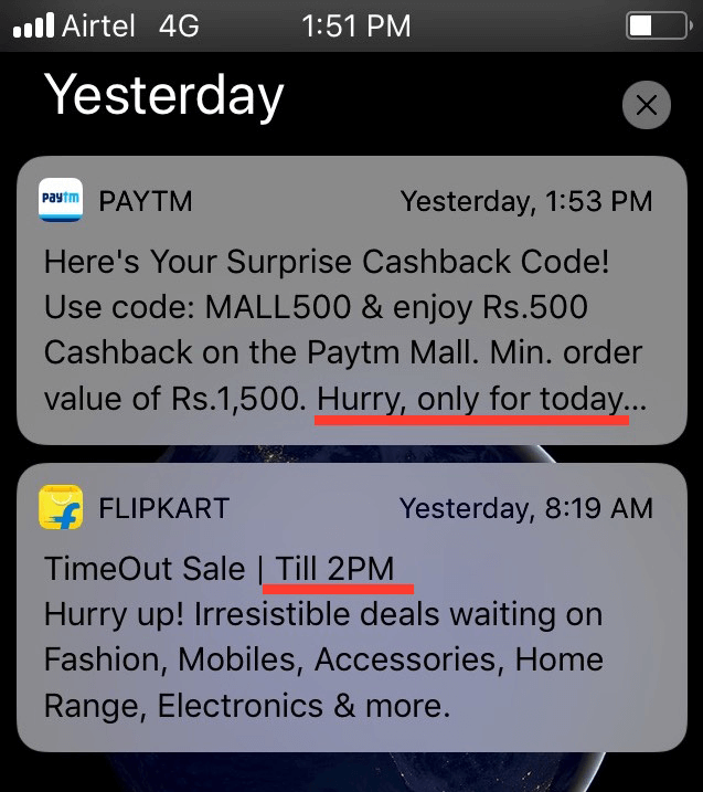mobile notification for limited period offer