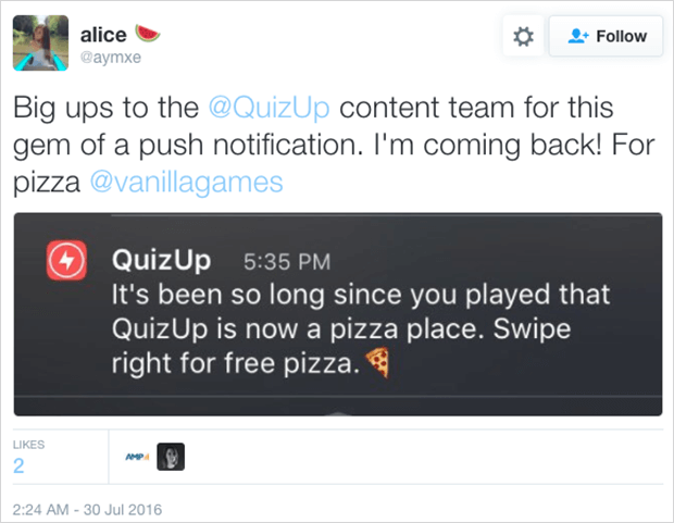 engaging email example from quizup